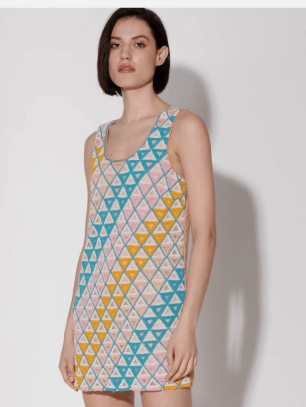 Walter Baker Teal Pink Mustard Triangle Beaded Mini Dress Size Medium
